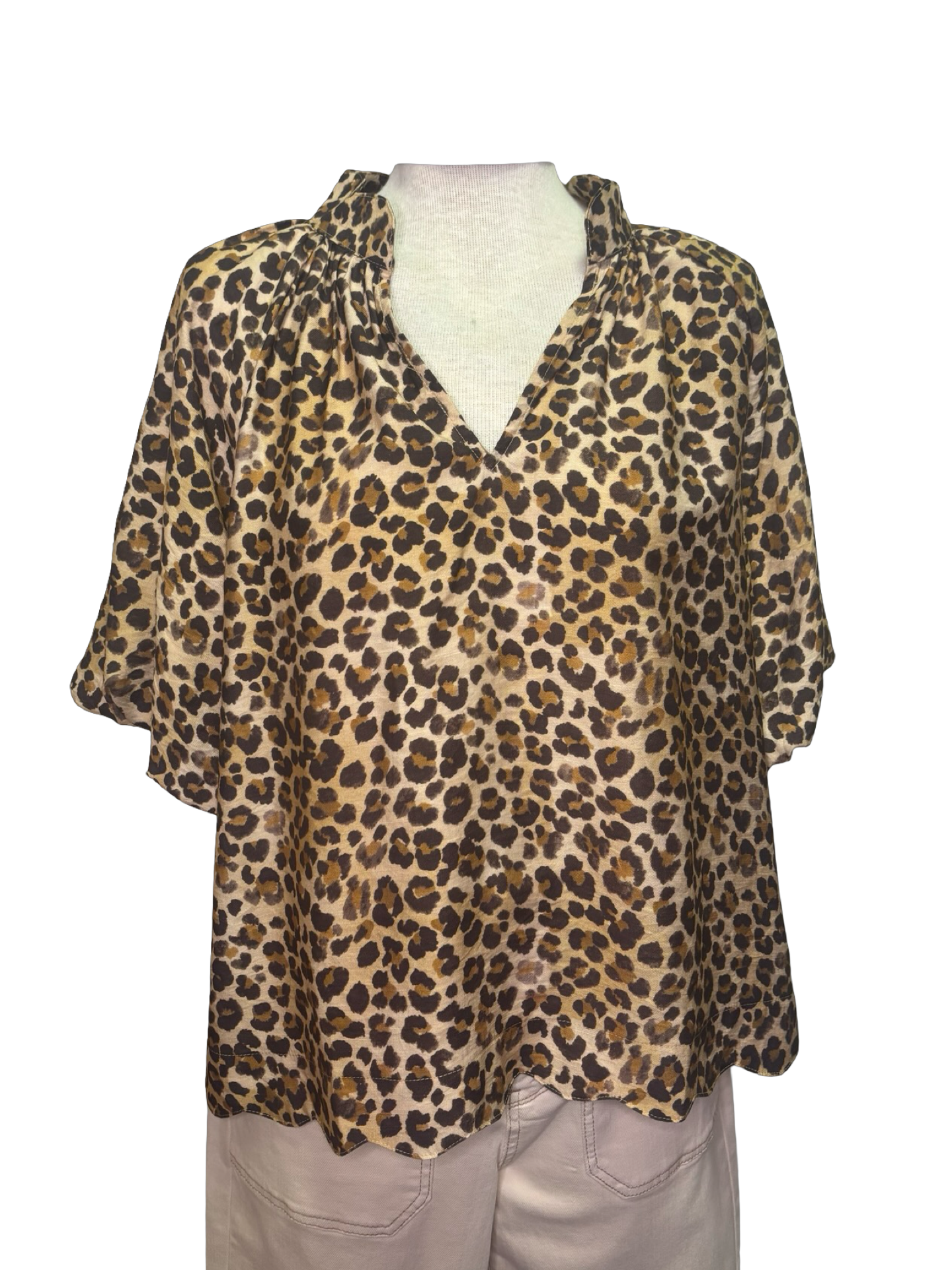 Scallop Hem Leopard Print Blouse