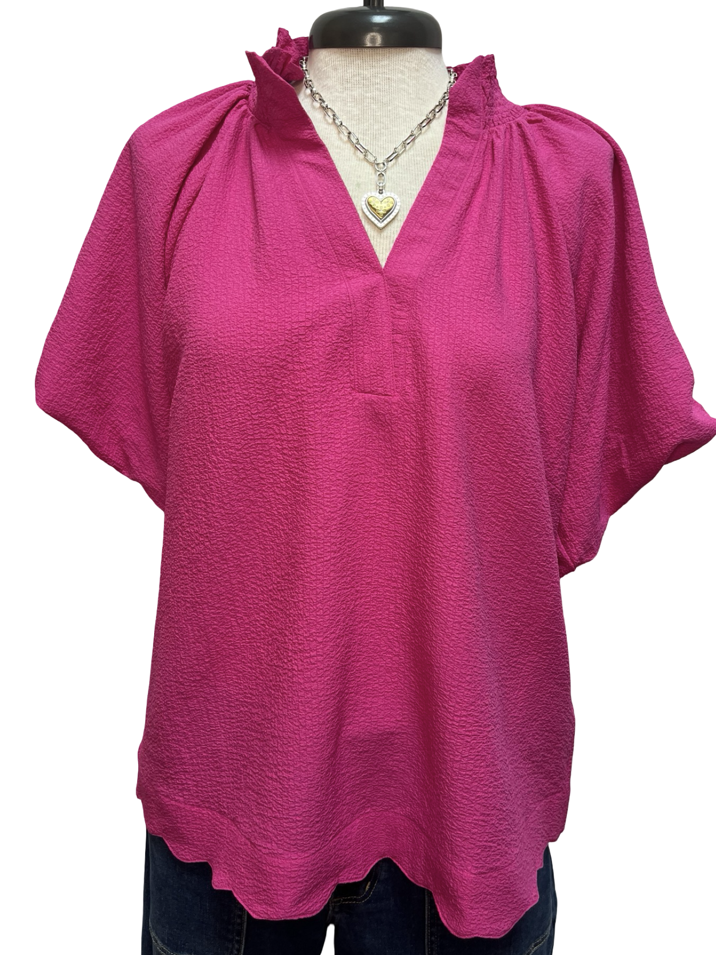 Scalloped Hem Textured Blouse Fuchsia