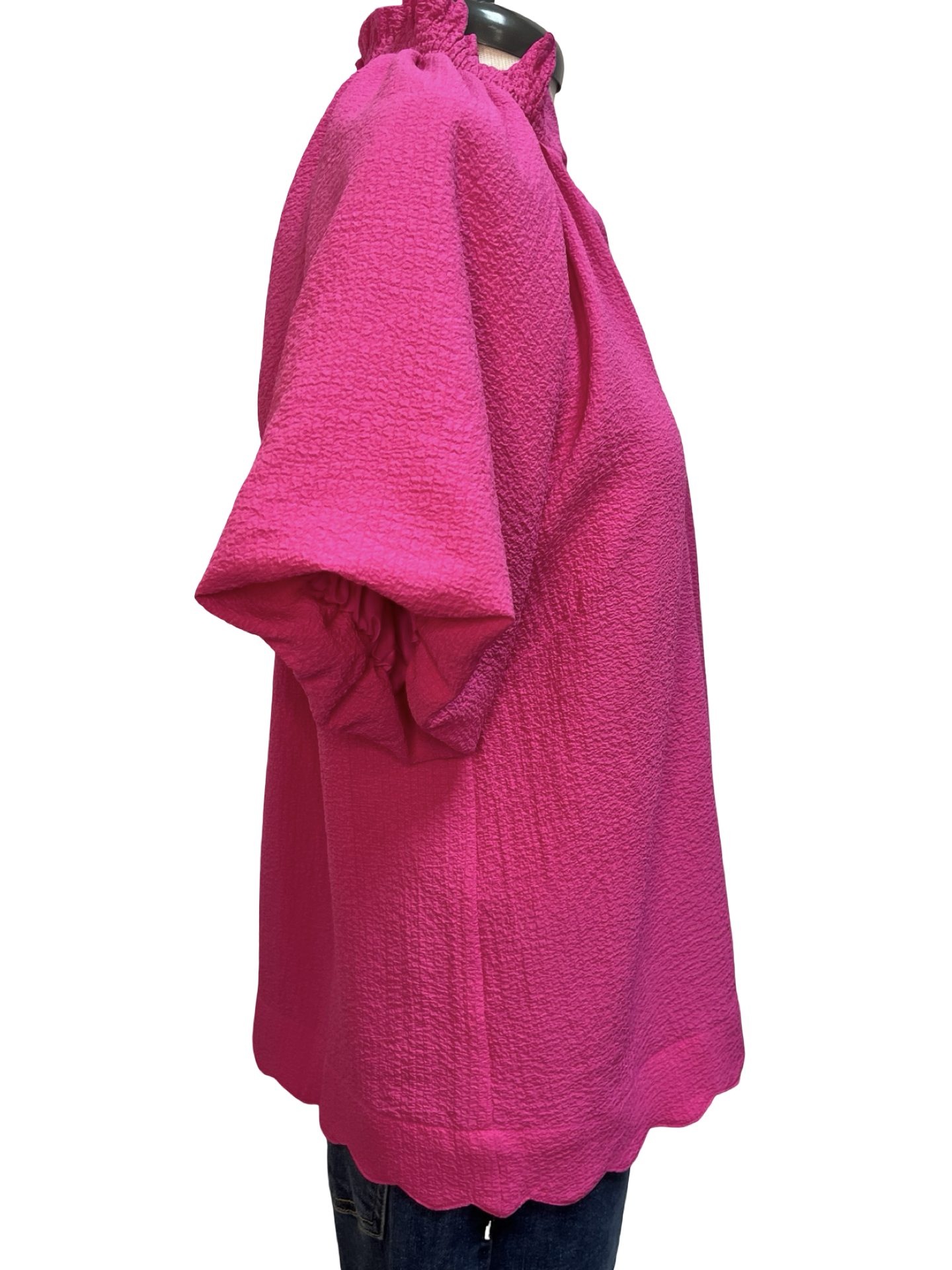 Scalloped Hem Textured Blouse Fuchsia
