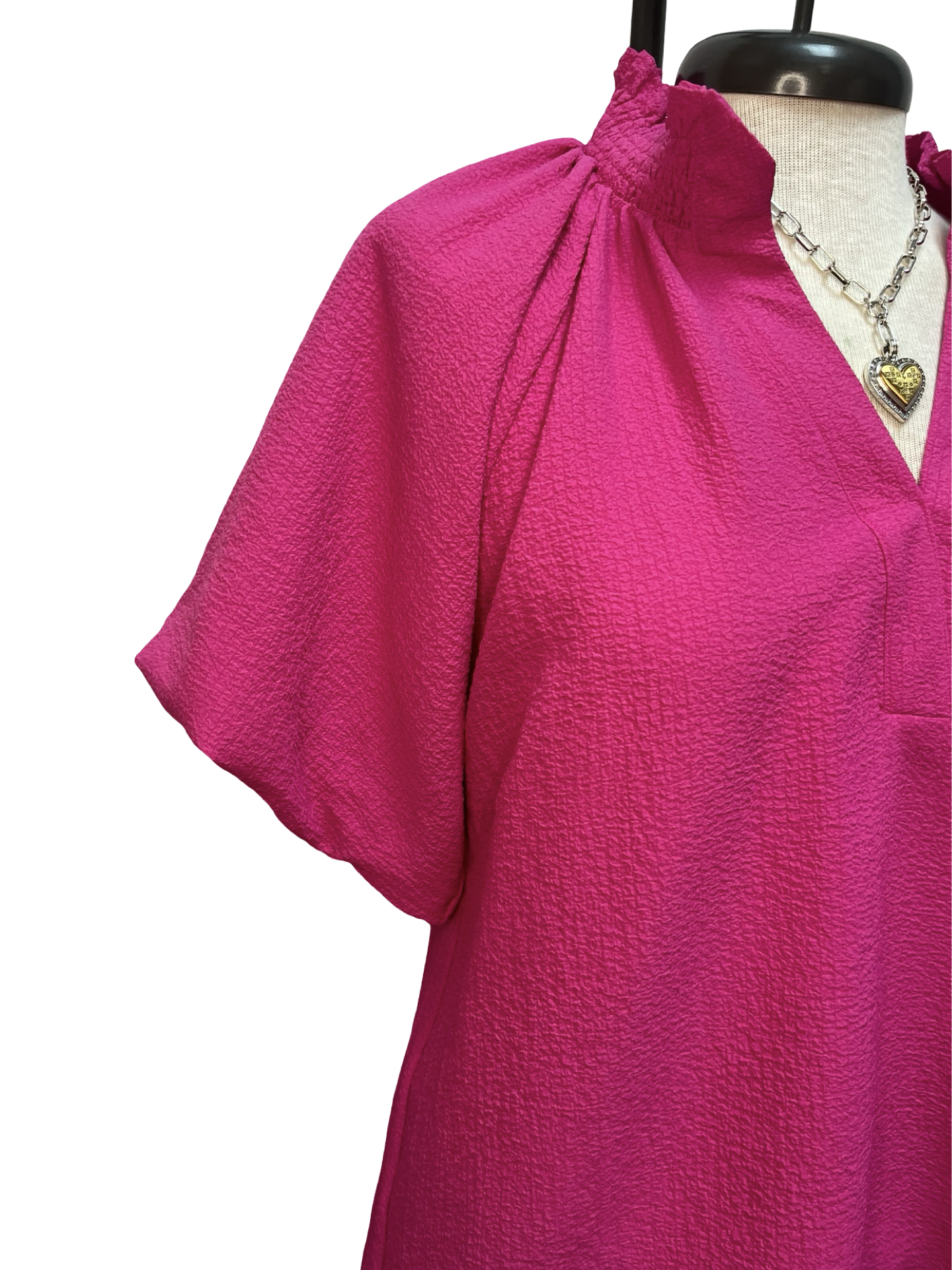 Scalloped Hem Textured Blouse Fuchsia