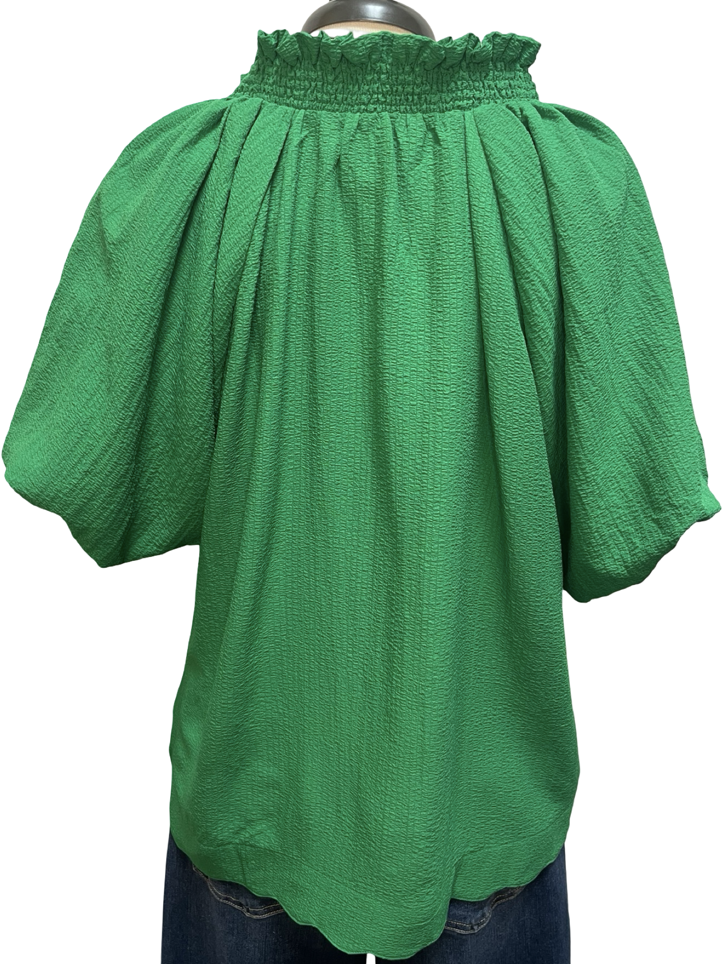 Scalloped Hem Textured Blouse Green