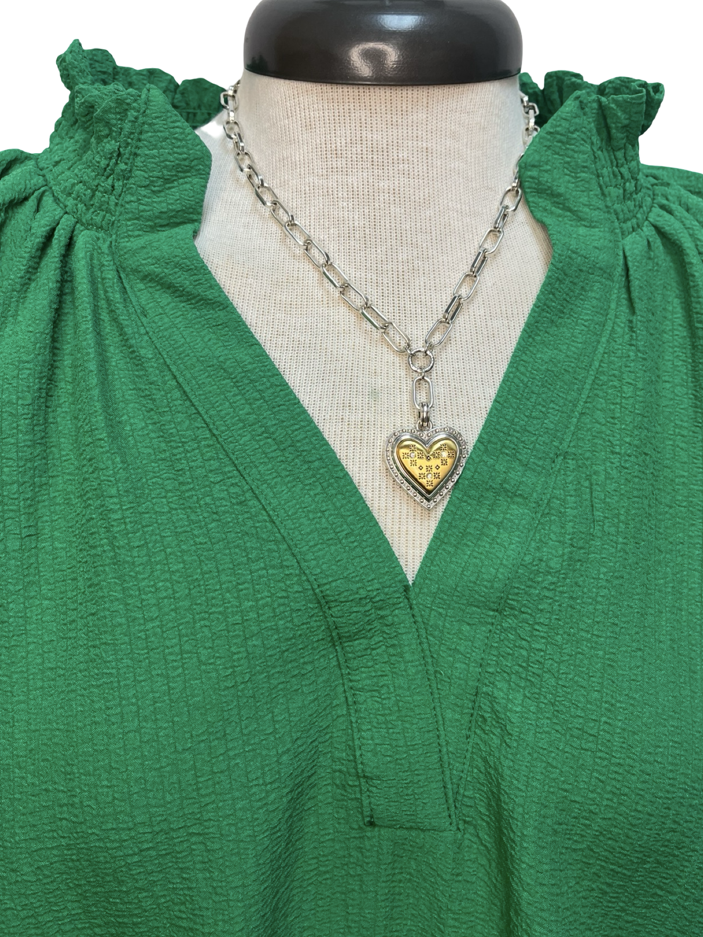 Scalloped Hem Textured Blouse Green