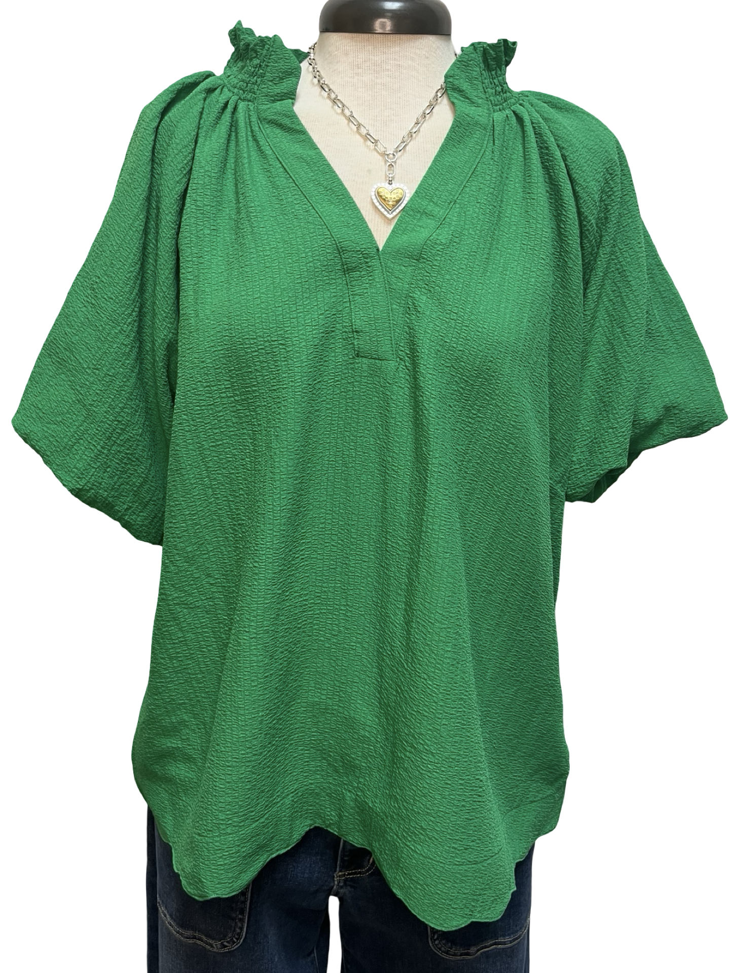 Scalloped Hem Textured Blouse Green