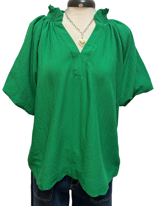 Scalloped Hem Textured Blouse Green