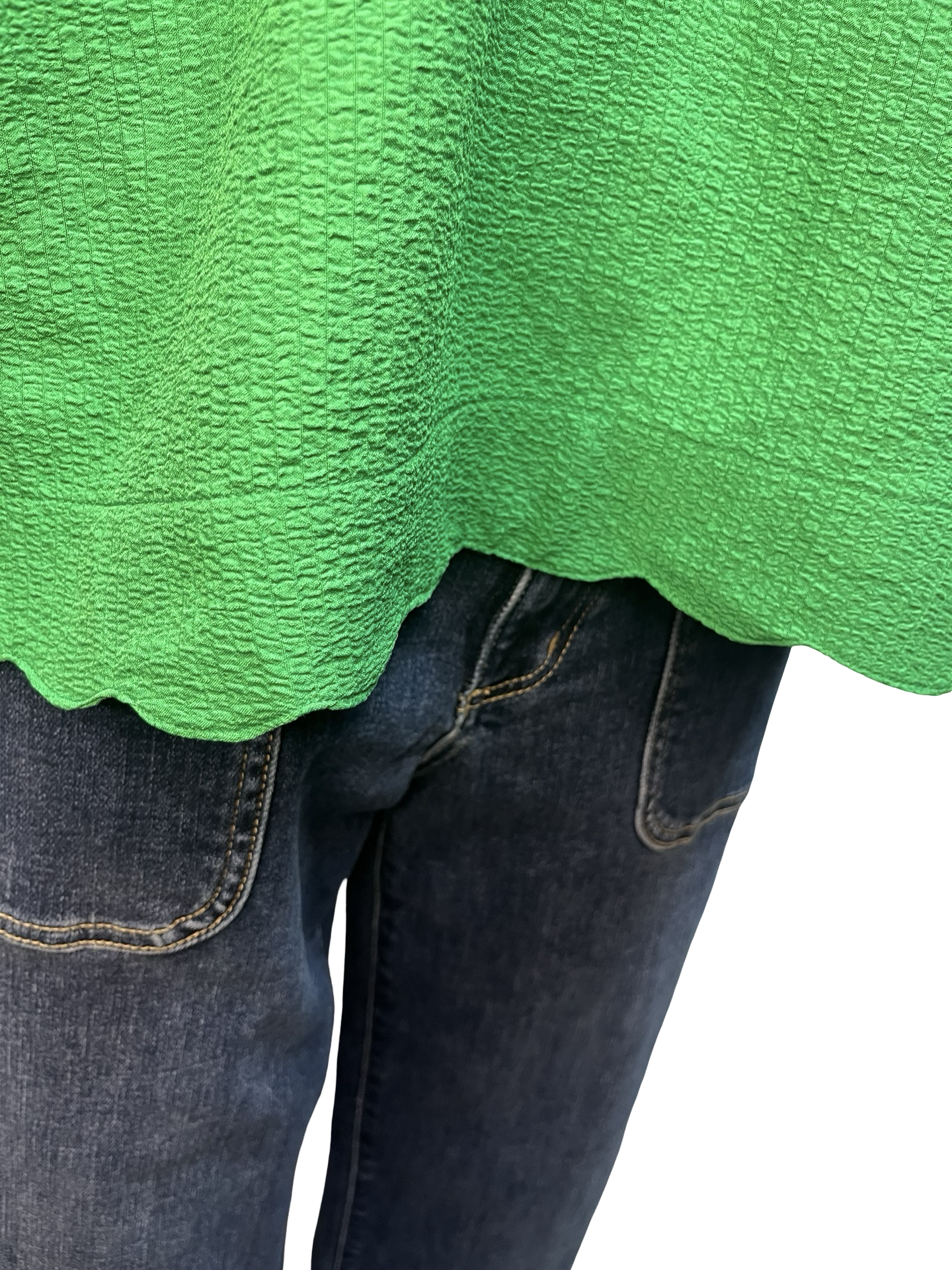 Scalloped Hem Textured Blouse Green