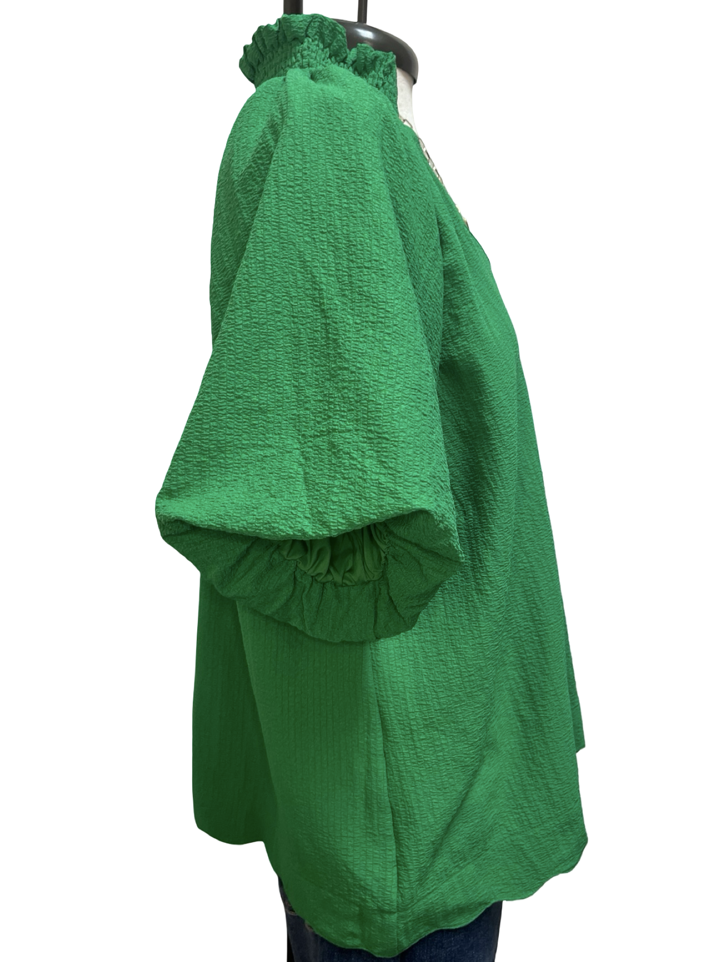 Scalloped Hem Textured Blouse Green