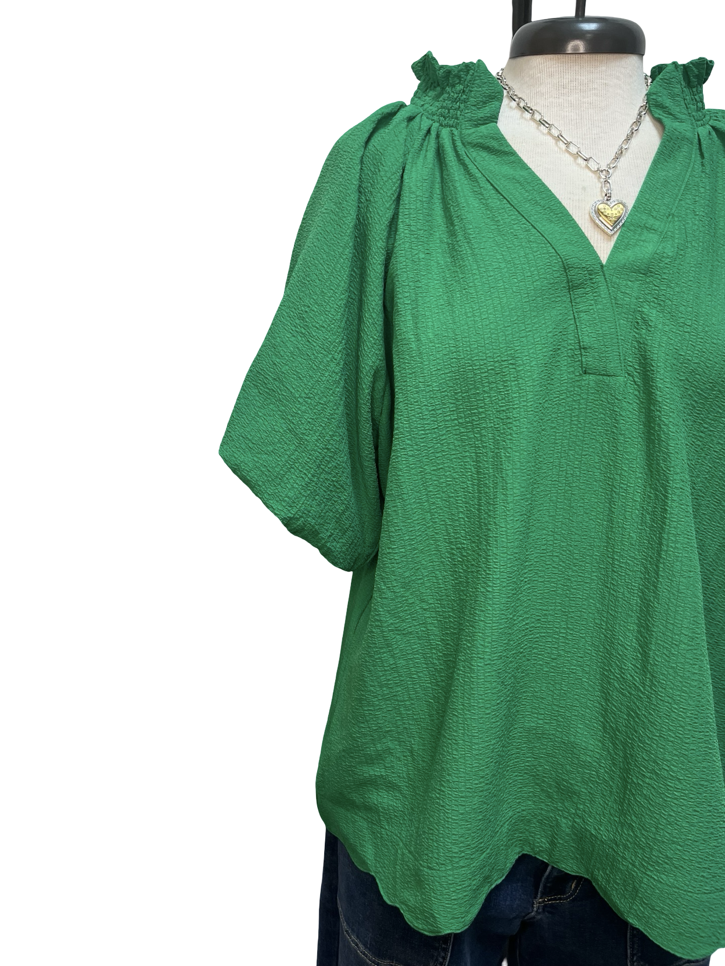 Scalloped Hem Textured Blouse Green