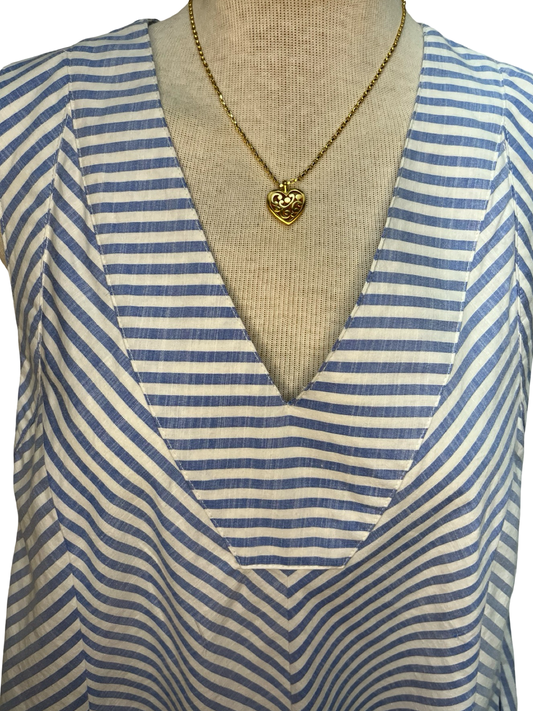 Sleeveless A-Line Stripe Mini Dress Blue