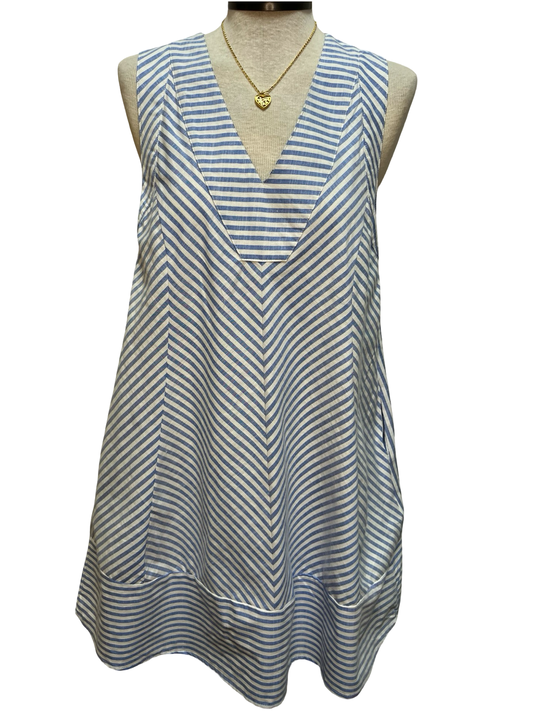 Sleeveless A-Line Stripe Mini Dress Blue