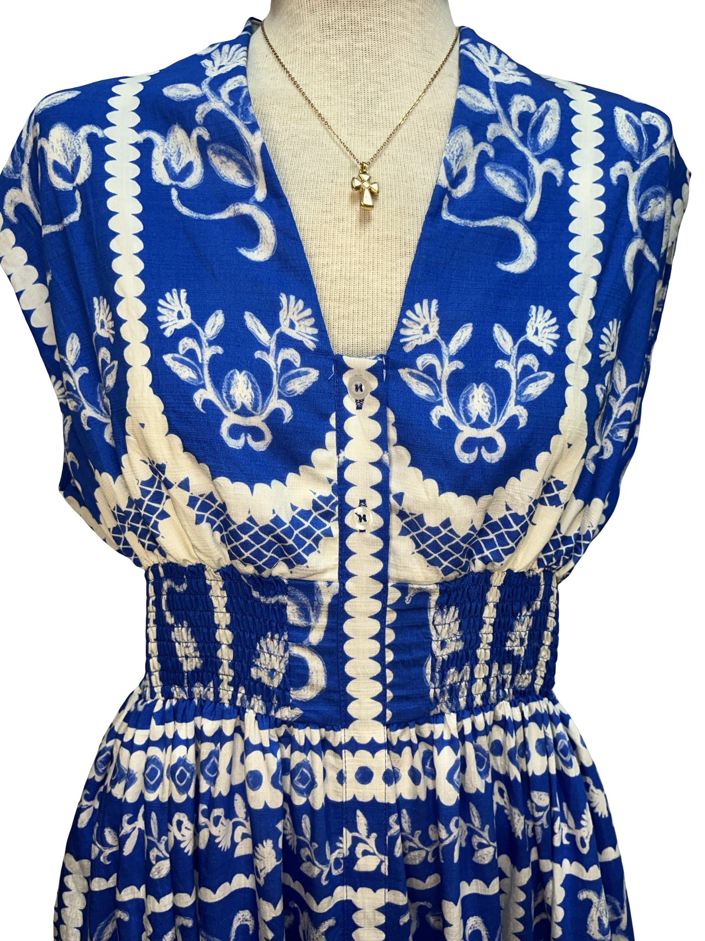 Sleeveless Smocked Midi Dress Blue