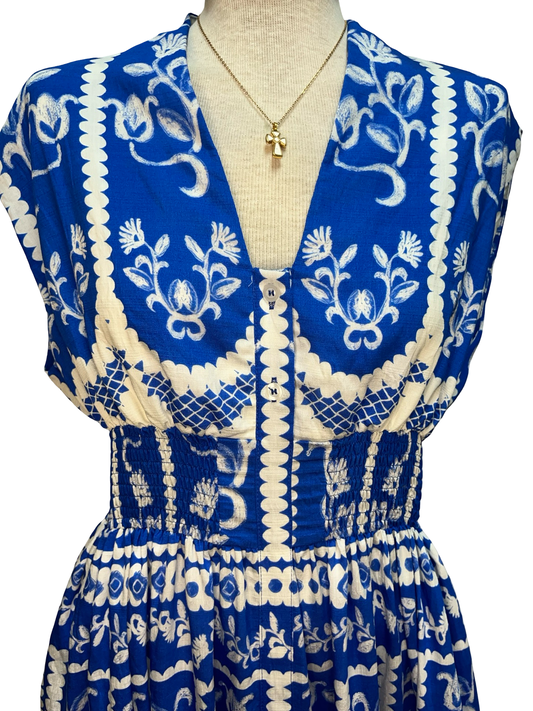 Sleeveless Smocked Midi Dress Blue