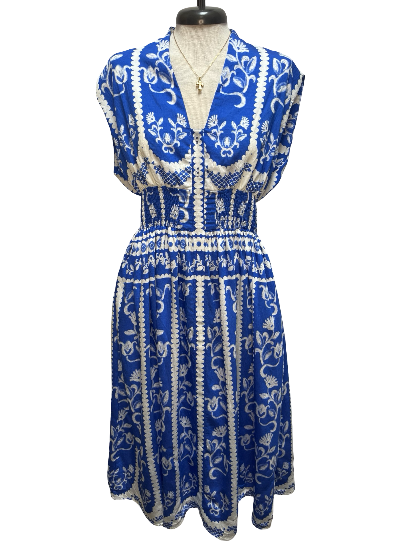 Sleeveless Smocked Midi Dress Blue