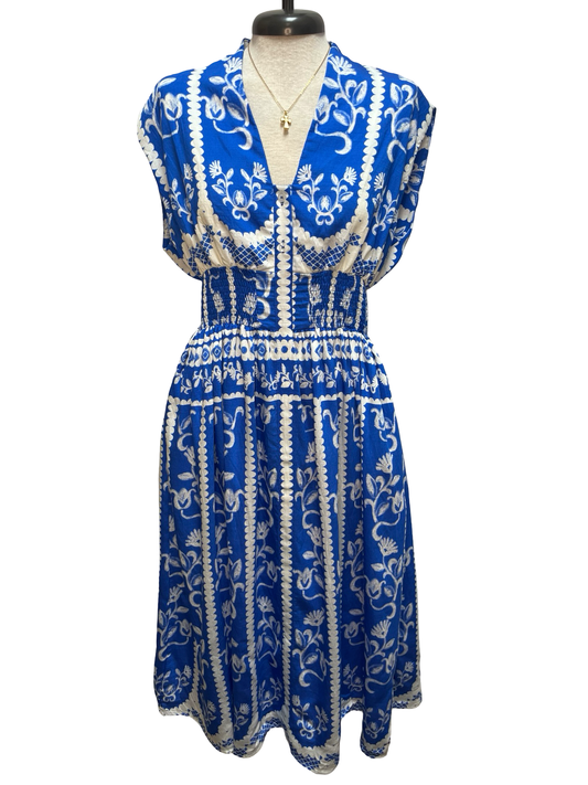 Sleeveless Smocked Midi Dress Blue