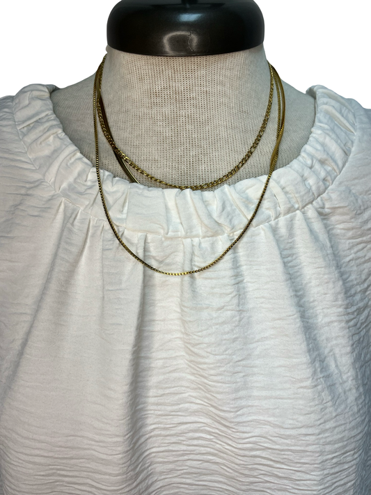 Solid Ruffle Neck Sleeveless Top Off White