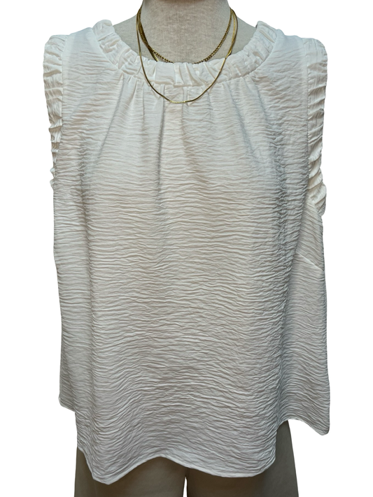 Solid Ruffle Neck Sleeveless Top Off White