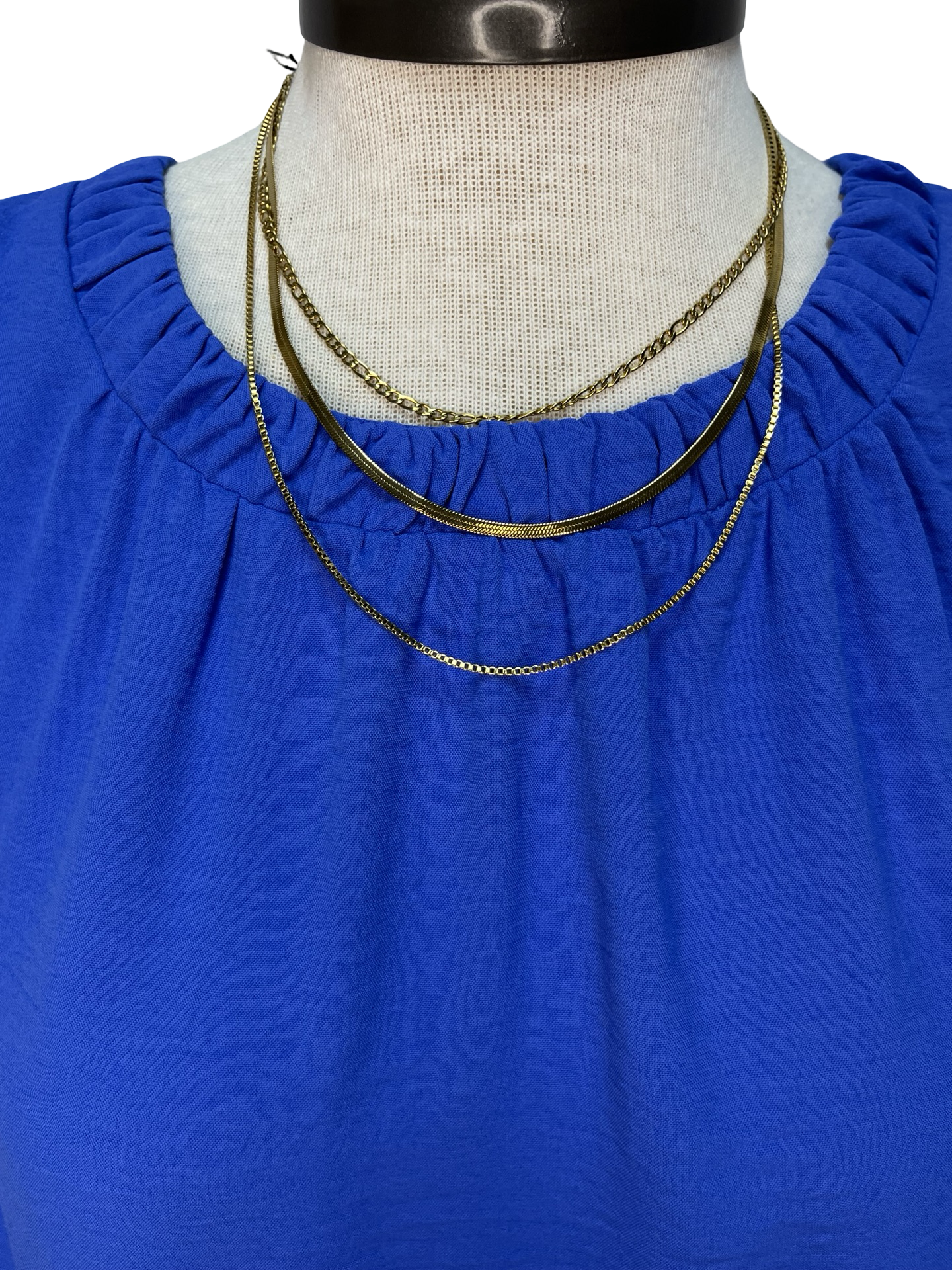 Solid Ruffle Neck Sleeveless Top Sapphire