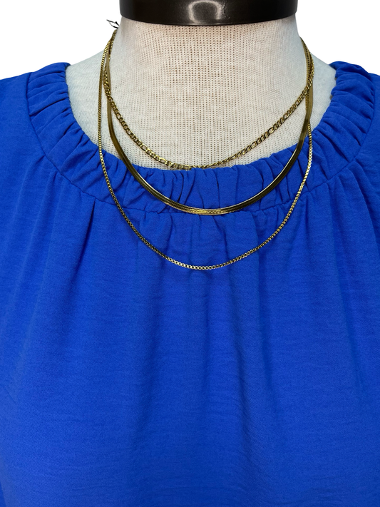 Solid Ruffle Neck Sleeveless Top Sapphire