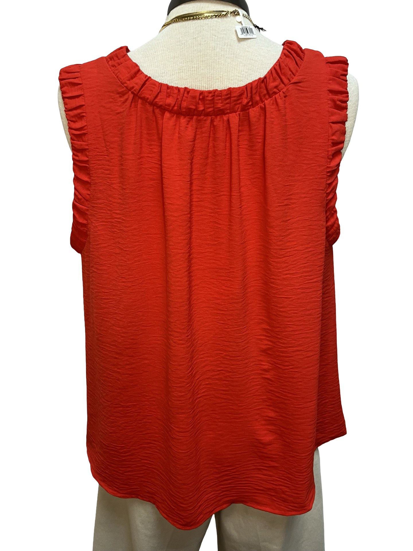 Solid Ruffle Neck Sleeveless Top Tomato
