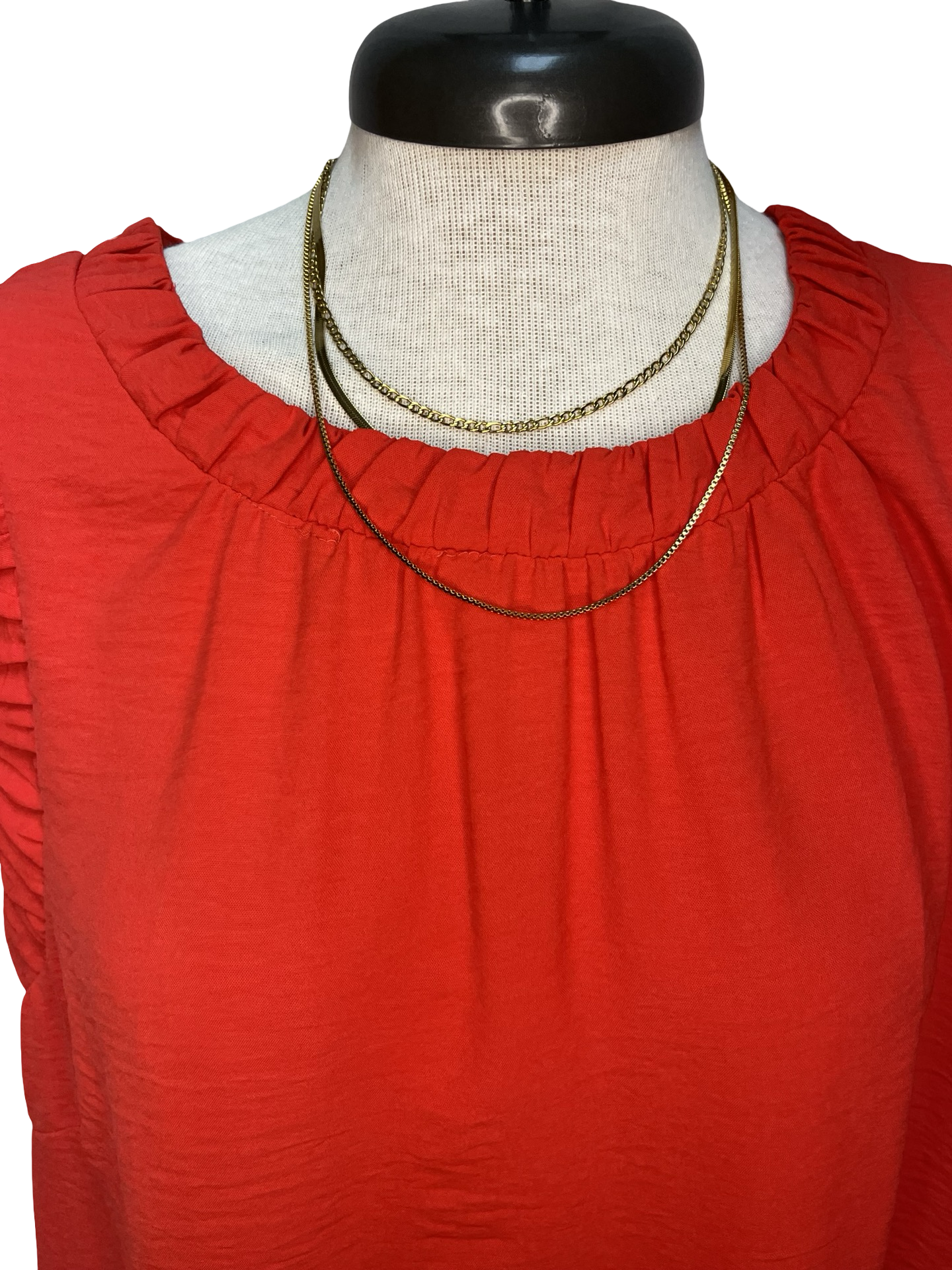Solid Ruffle Neck Sleeveless Top Tomato