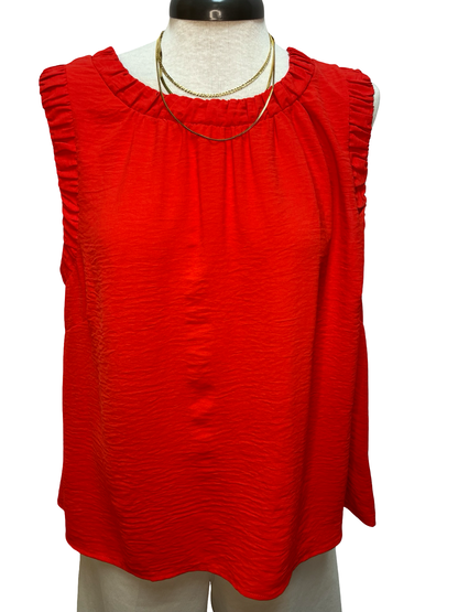 Solid Ruffle Neck Sleeveless Top Tomato