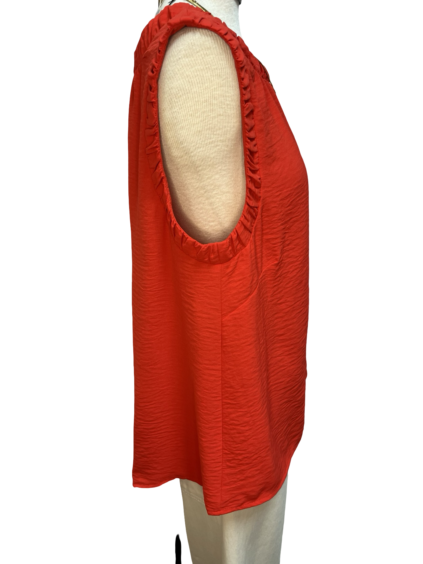 Solid Ruffle Neck Sleeveless Top Tomato