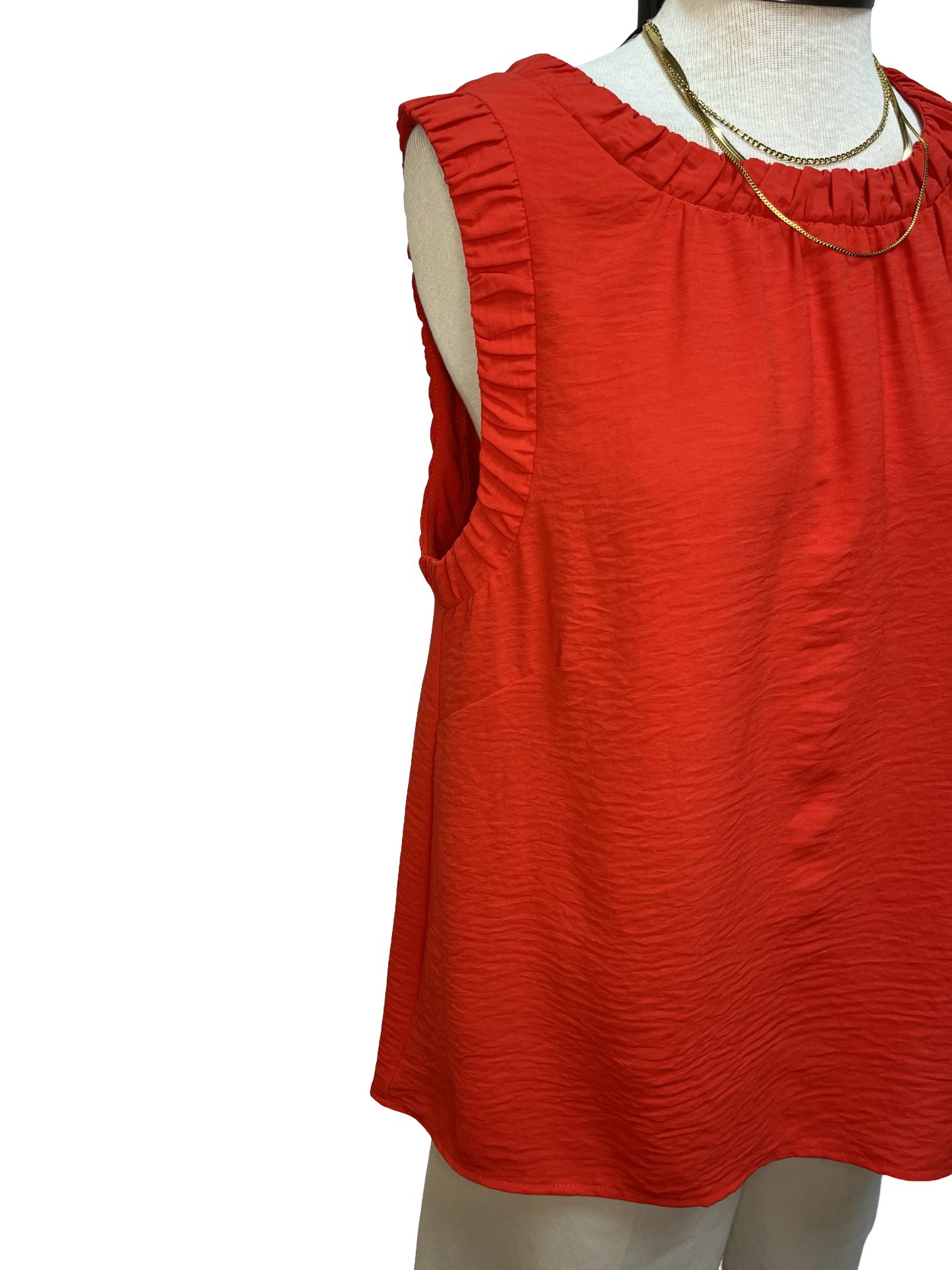 Solid Ruffle Neck Sleeveless Top Tomato