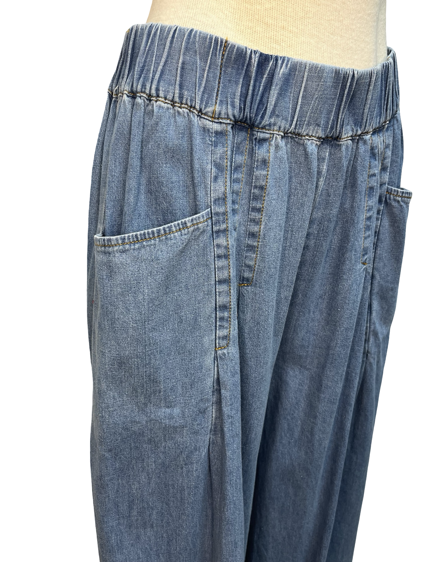 Stone Wash Wide Leg Pant Light Denim