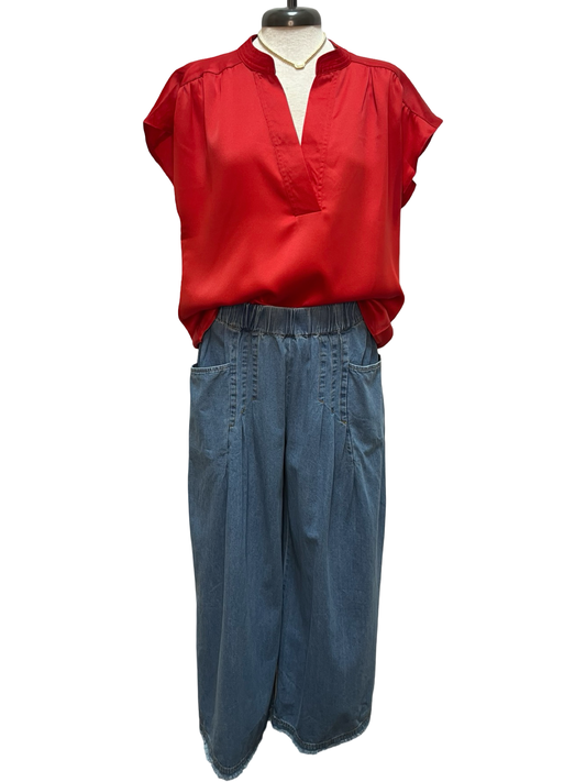 Stone Wash Wide Leg Pant Light Denim