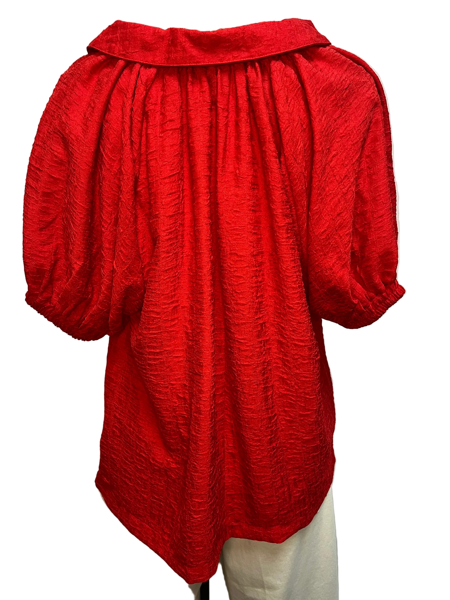 Textured V-Neck Short Sleeve Top Red