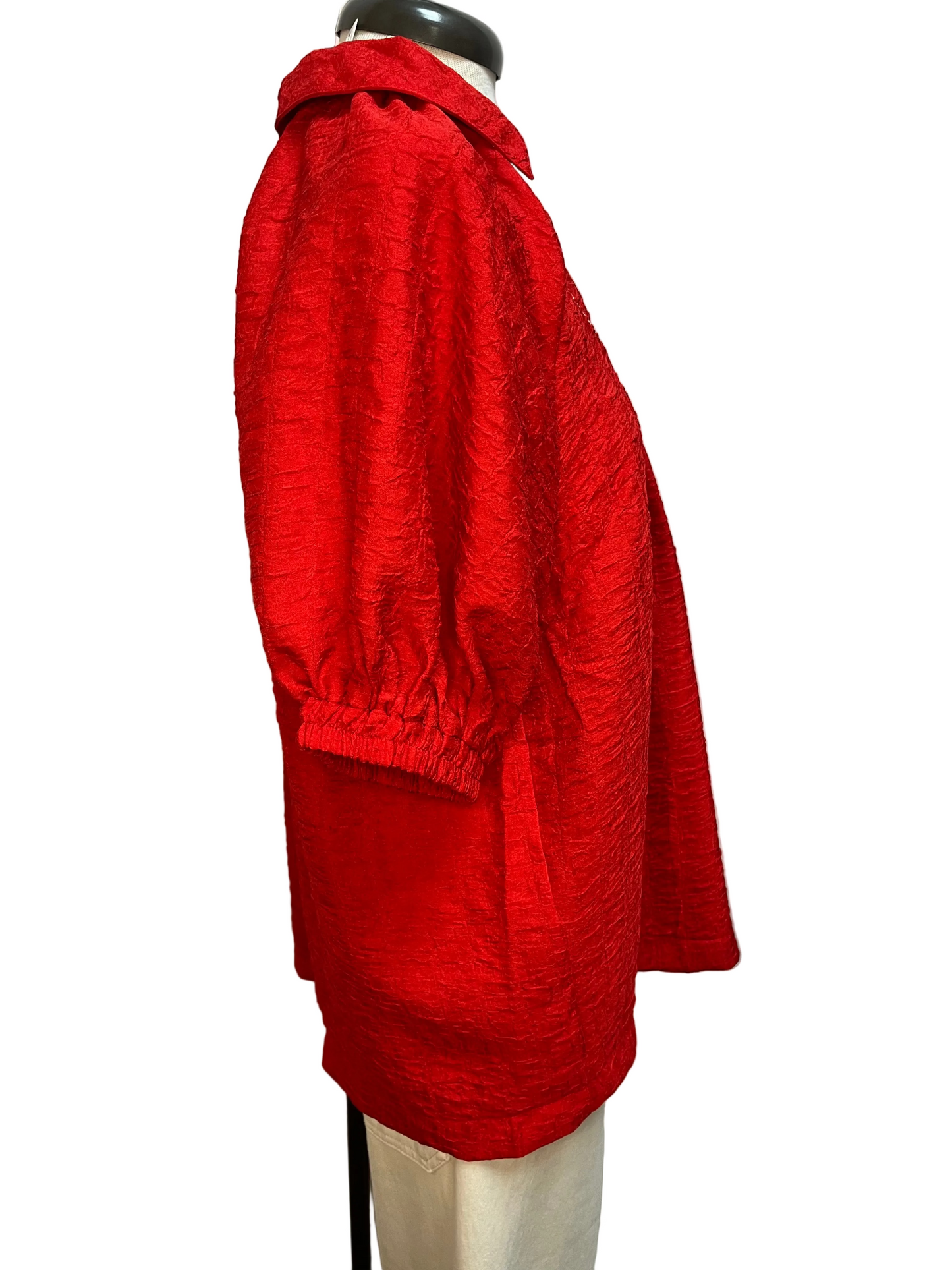 Textured V-Neck Short Sleeve Top Red