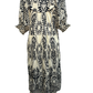 Two Tone Border Print Midi Dress Cream