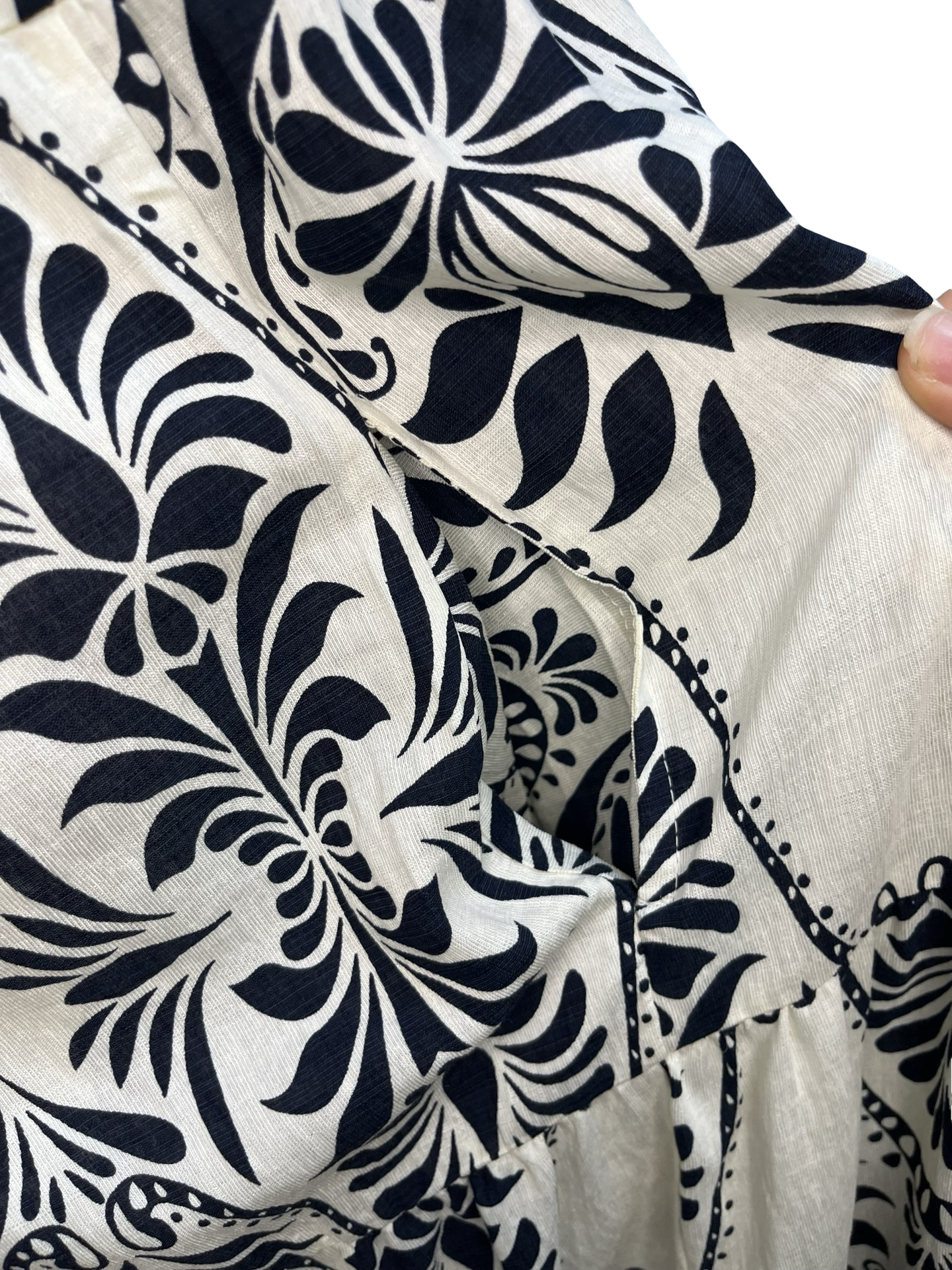 Two Tone Border Print Midi Dress Cream