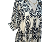Two Tone Border Print Midi Dress Cream