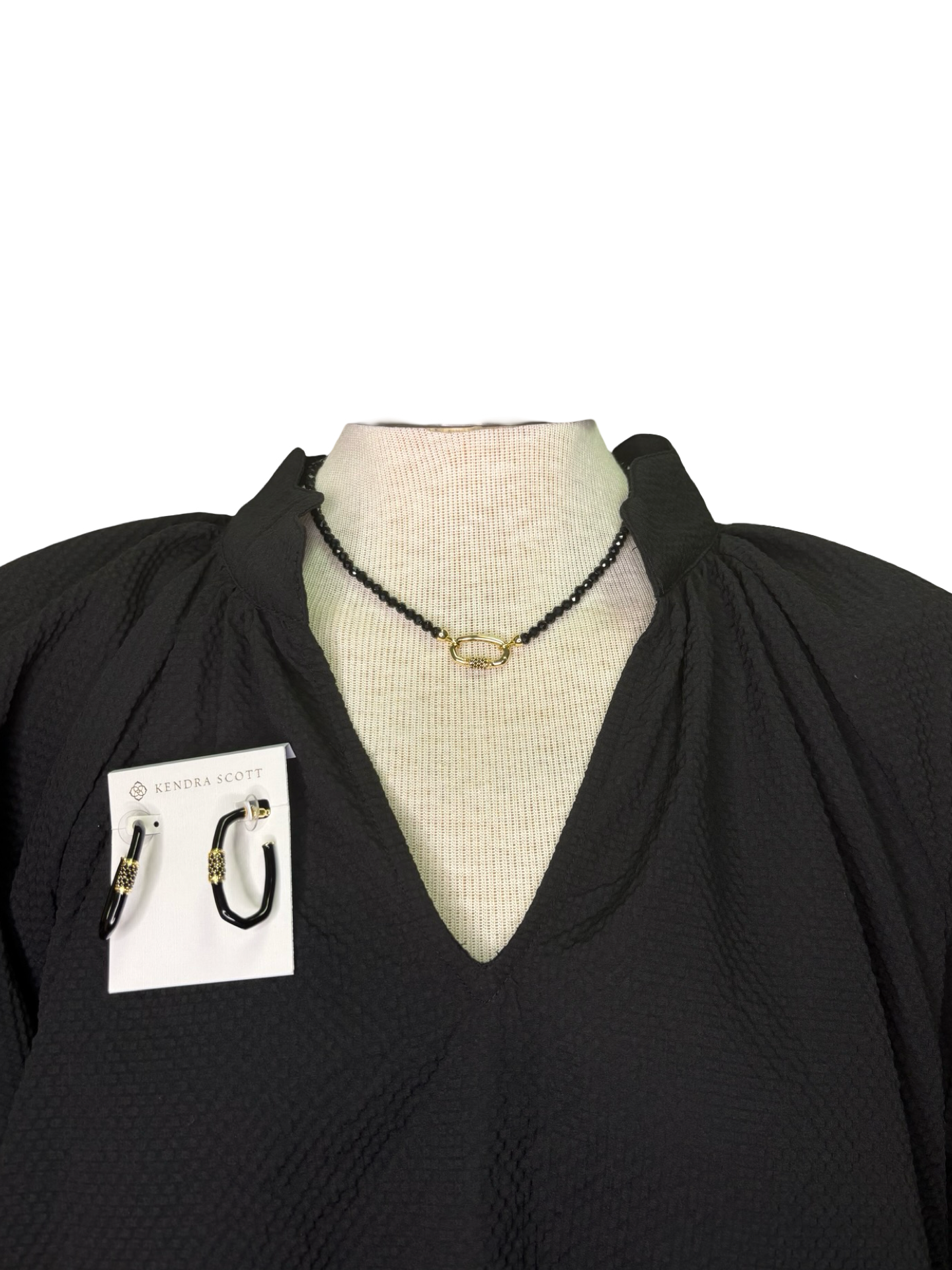 V Neck Balloon Sleeves Textured Top Black