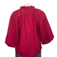 V Neck Balloon Sleeves Textured Top Crimson