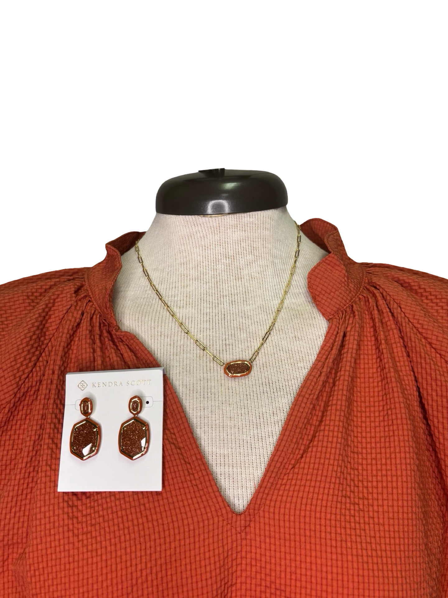 V Neck Balloon Sleeves Textured Top Rust