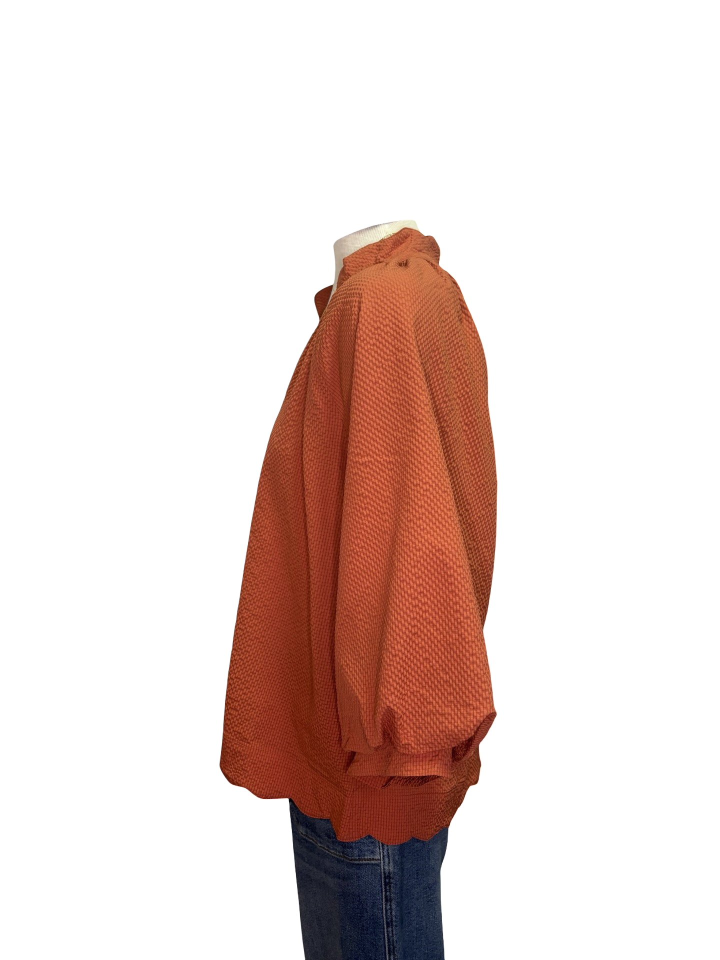 V Neck Balloon Sleeves Textured Top Rust