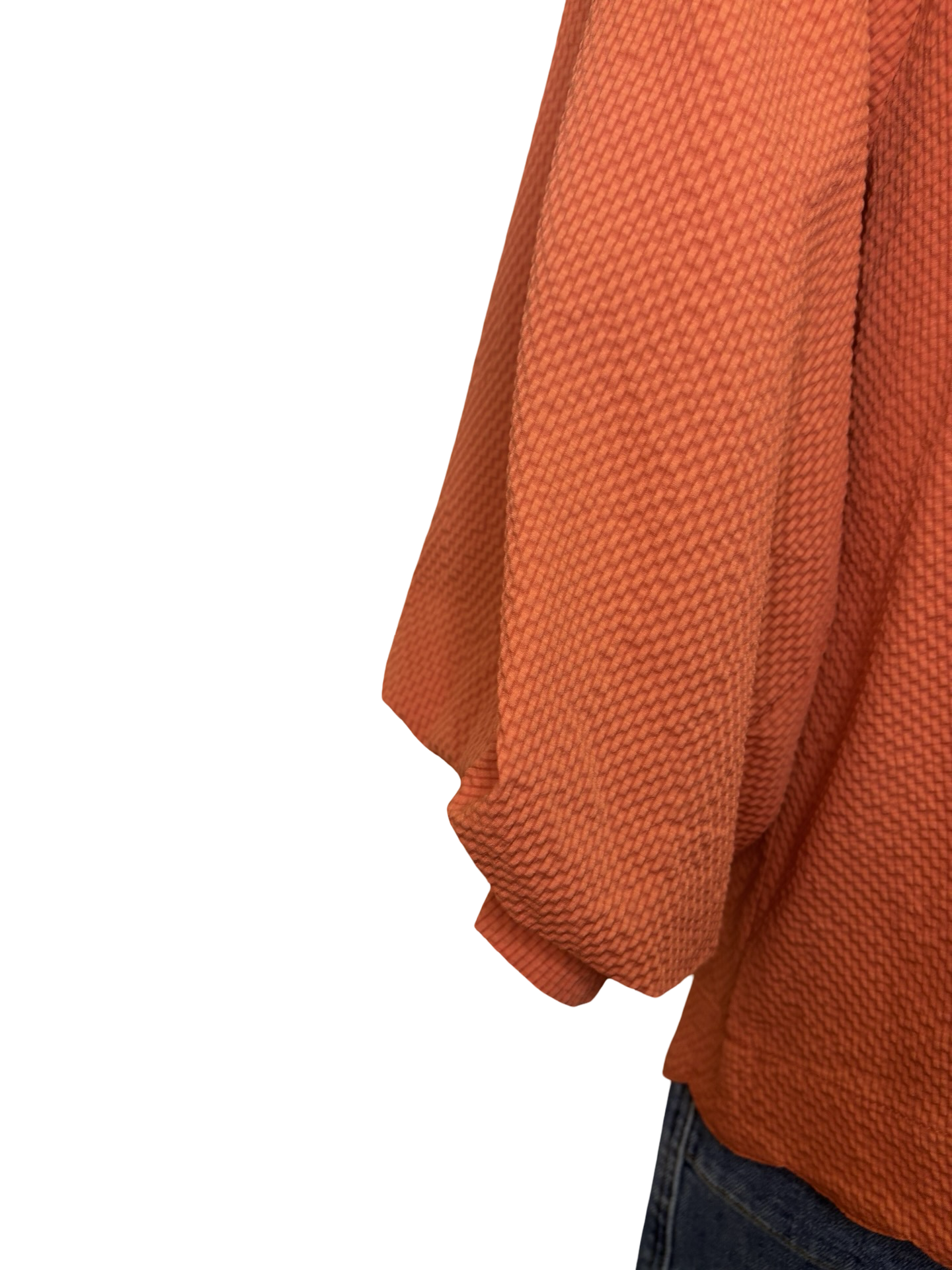 V Neck Balloon Sleeves Textured Top Rust