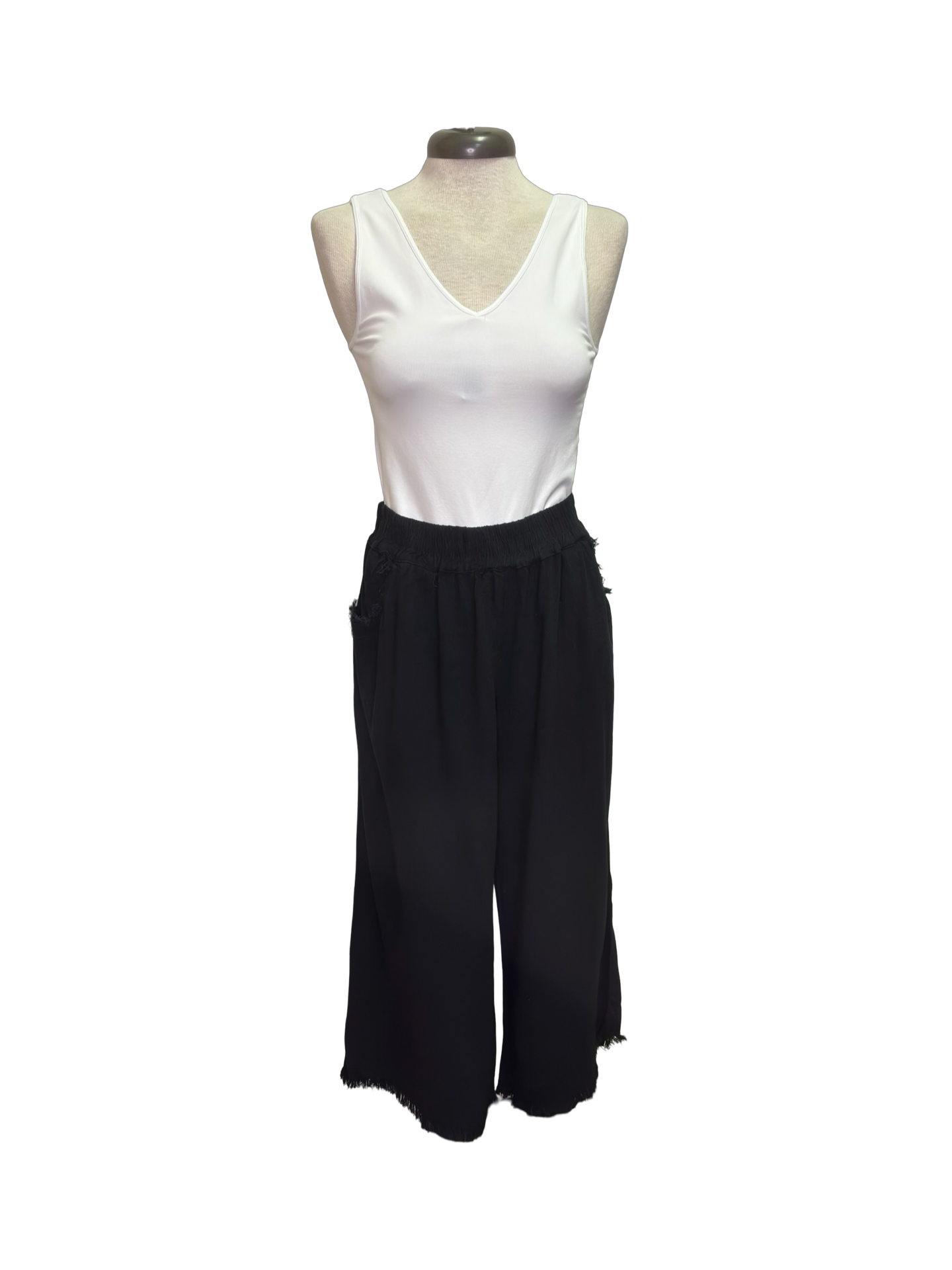 Wide Leg Elastic Waist Pant Black