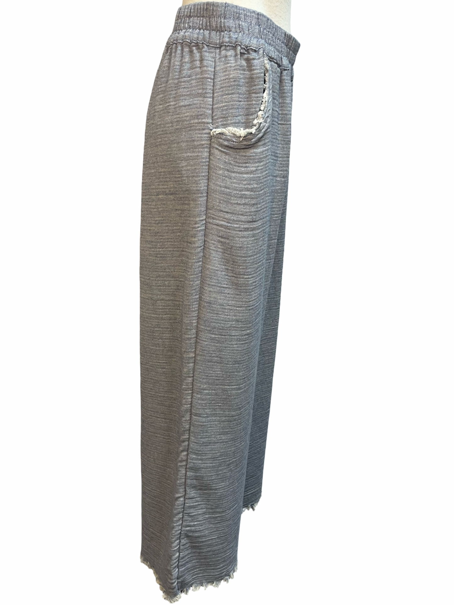 Fringe Hem Denim Pants Washed Denim