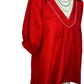Textured V-Neck Short Sleeve Top Red
