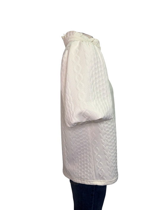 Bubble Short Sleeve Textured Knit Top Cream