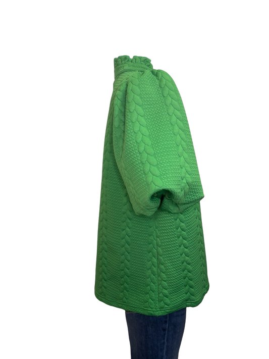 Bubble Short Sleeve Textured Knit Top Green