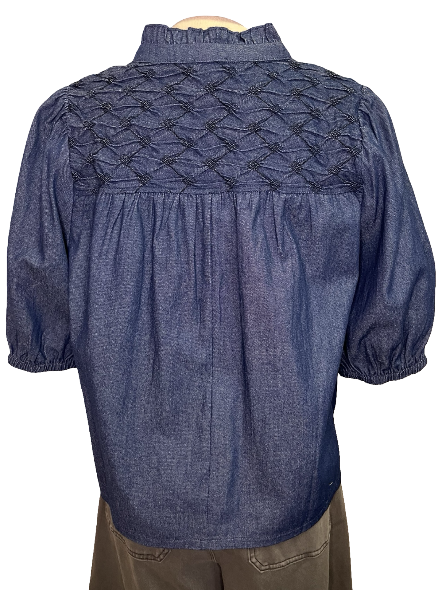Diamond Textured Yoke Top Blue Denim