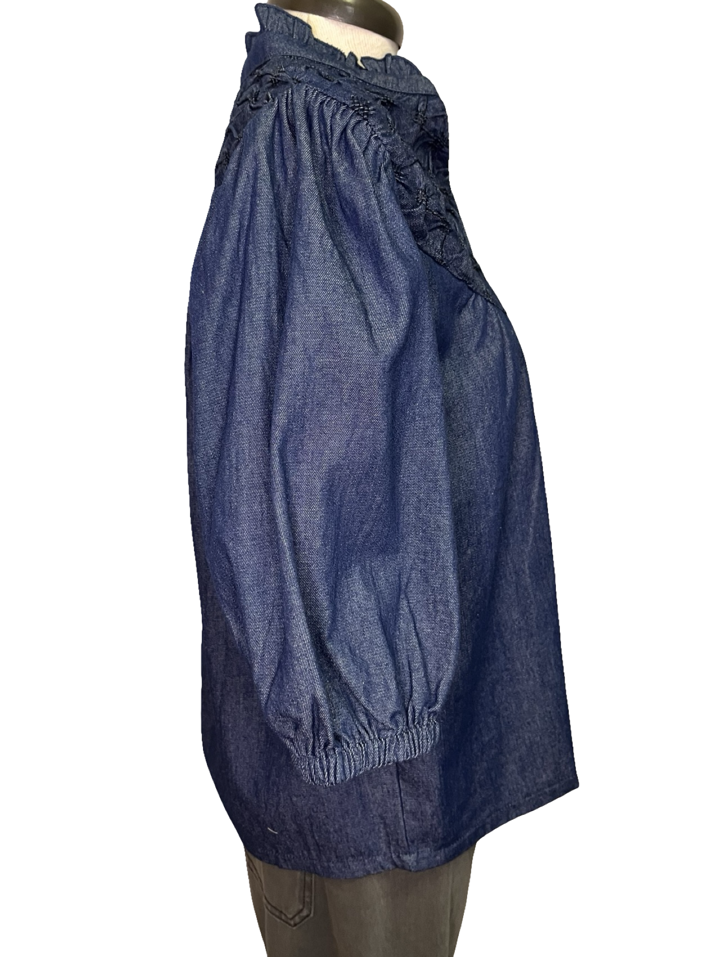 Diamond Textured Yoke Top Blue Denim