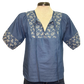 Floral Embroidery Self Tie Top Blue