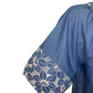 Floral Embroidery Self Tie Top Blue
