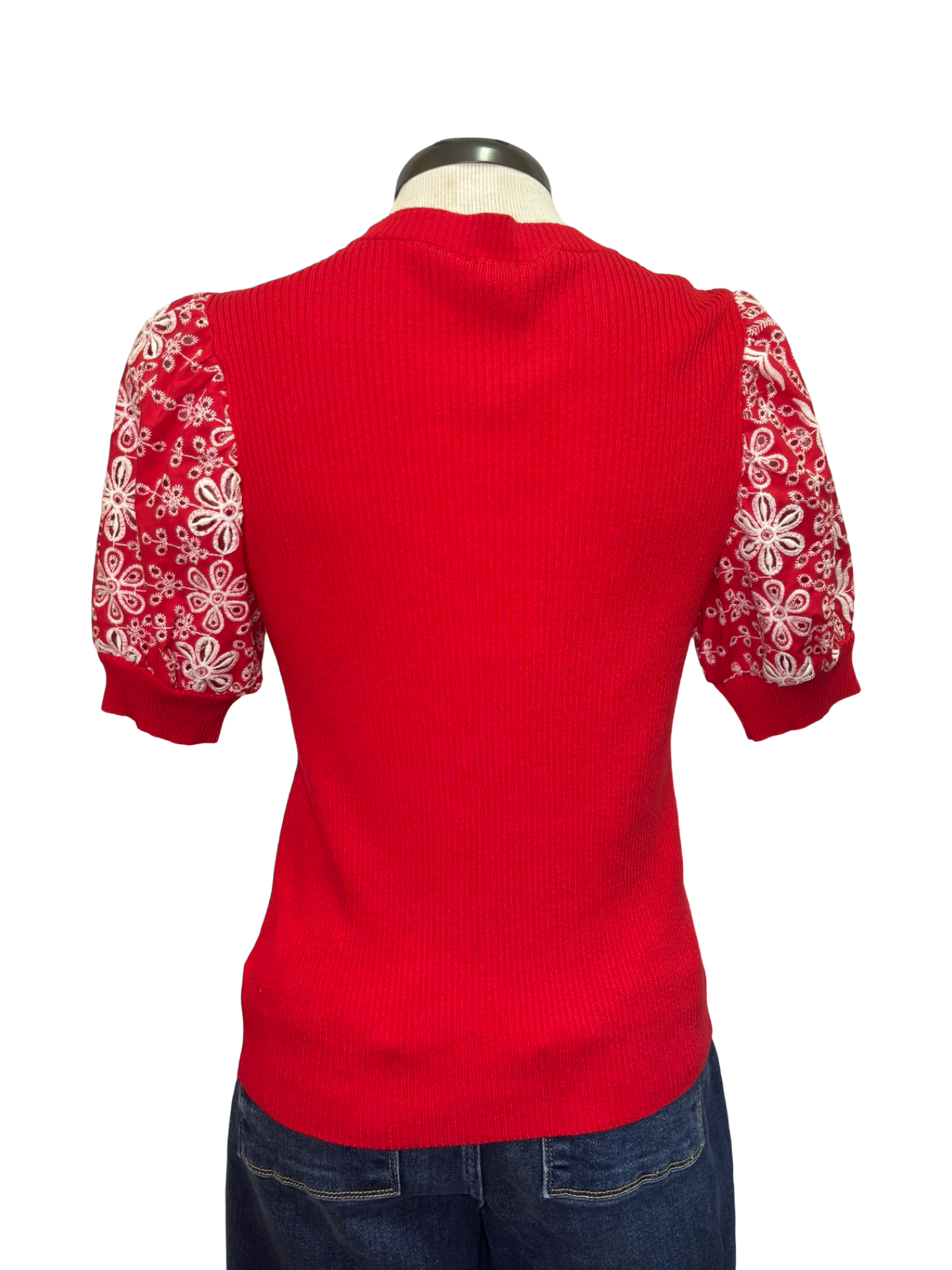 Floral Eyelet Knit Top Red
