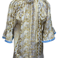 Fringed Detail Tassel Front Floral Embroidery Top Gold
