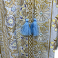 Fringed Detail Tassel Front Floral Embroidery Top Gold